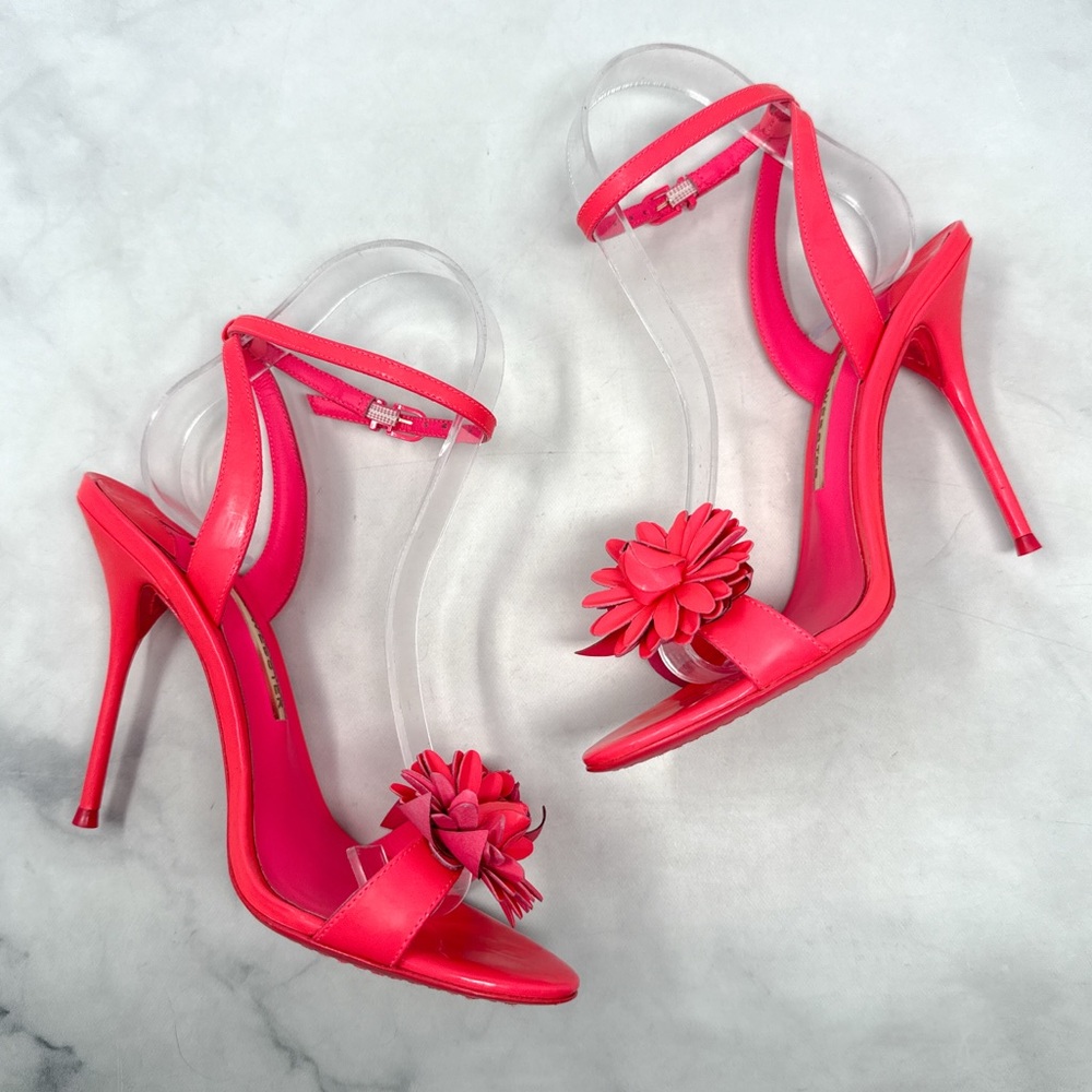 Sophia Webster Lilico Floral Leather Ankle Strap Stiletto Sandal Heels Pink 37.5 - Picture 7 of 16